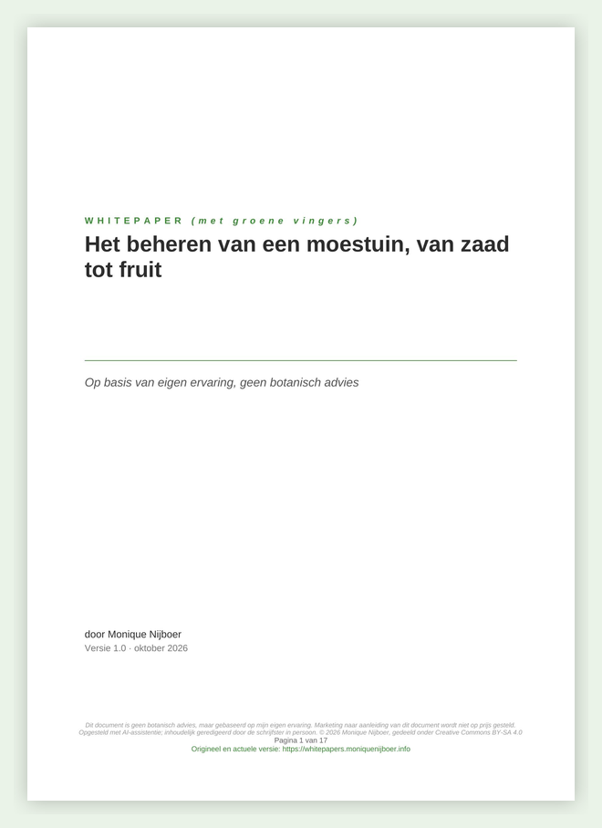 Titelpagina van de whitepaper: Het beheren van een moestuin, van zaad tot fruit.